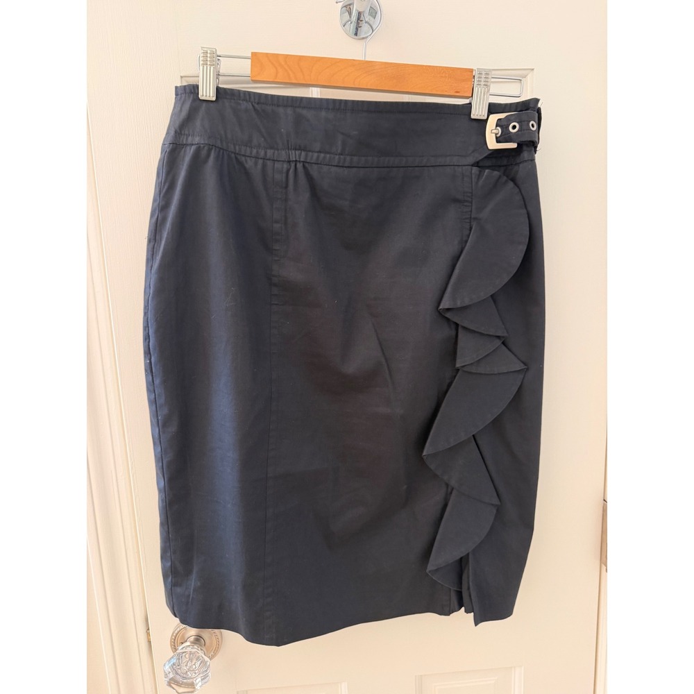Vintage Armani Collezioni Ruffle Buckle Pencil Skirt Black 10 Workwear